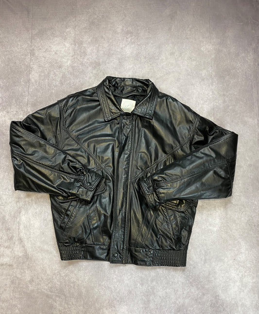 (L) Vintage Leather Bomber Jacket